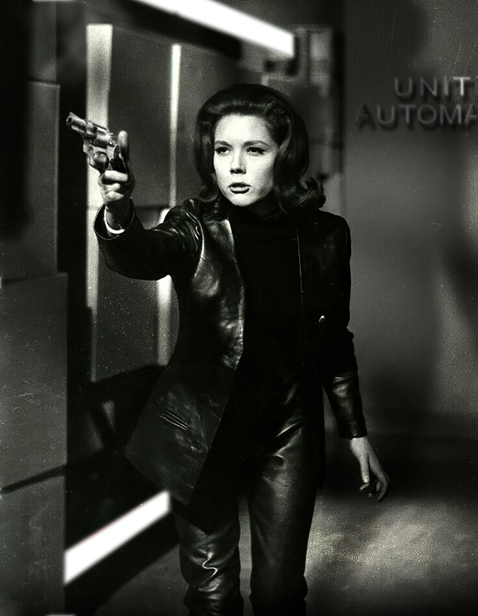 Dame Diana Rigg adorned in leather pant suit for TV Show 'The Avengers'